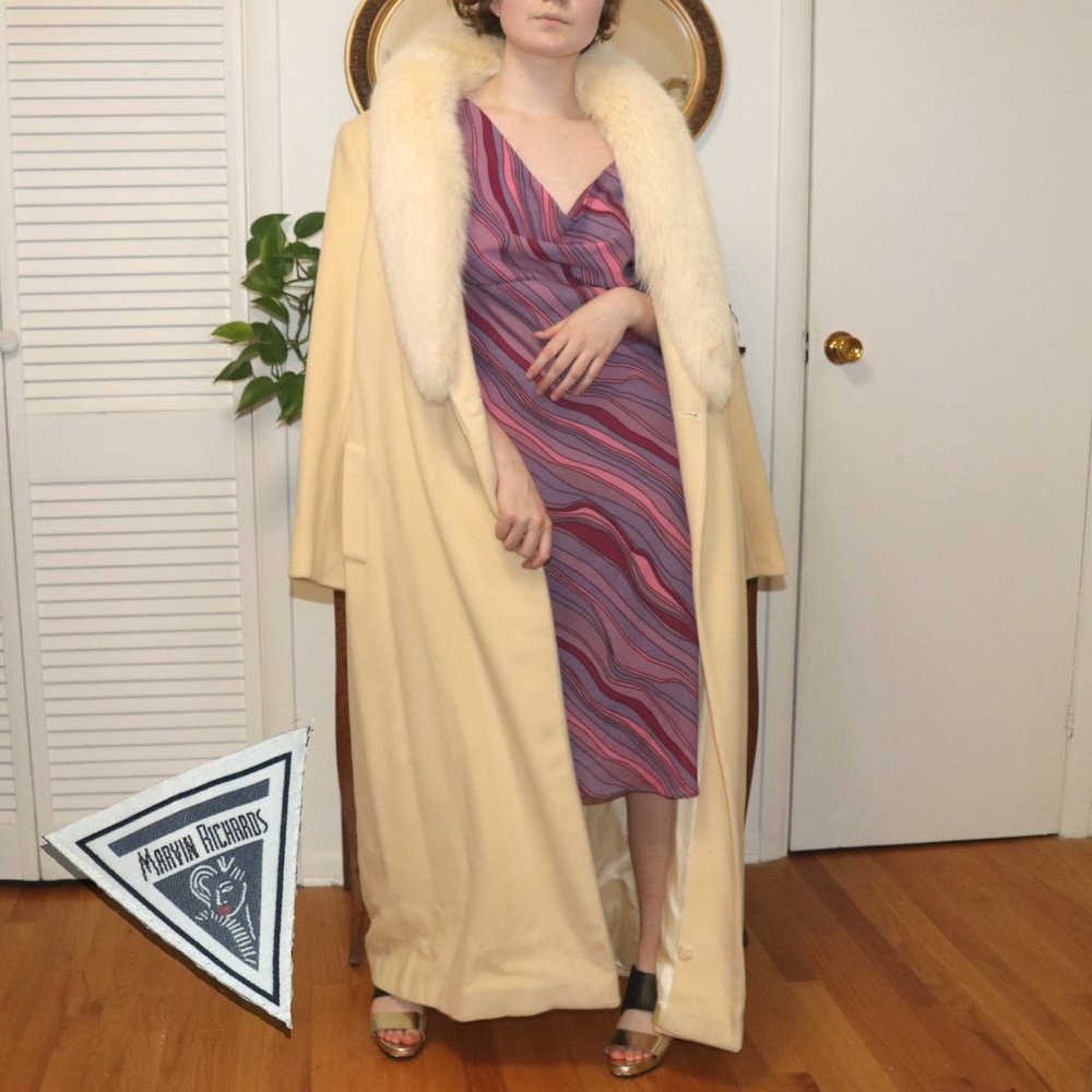 Marvin Richards Cream Trench Coat with Fur Collar